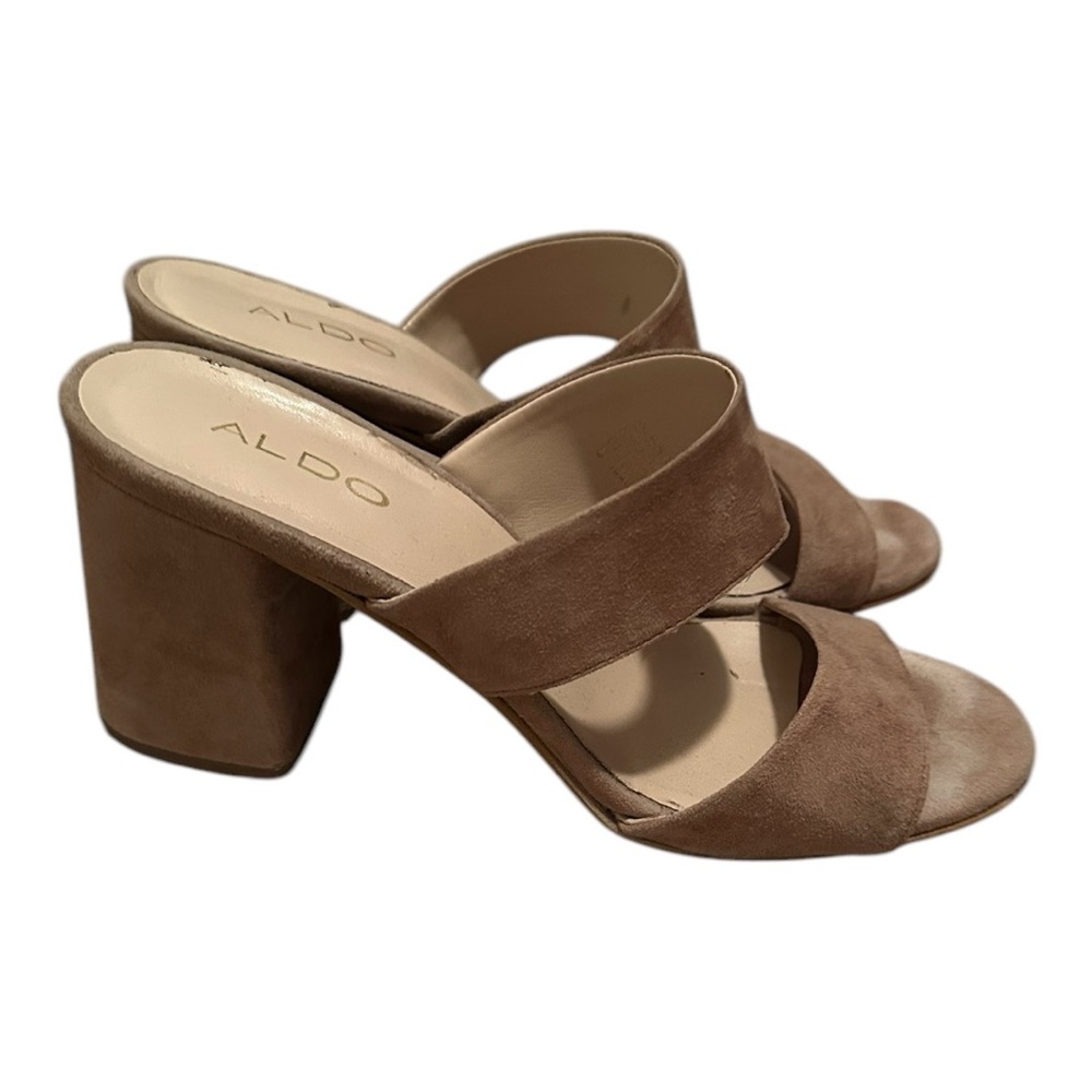 Aldo Beige Suede Block Heel Sandals